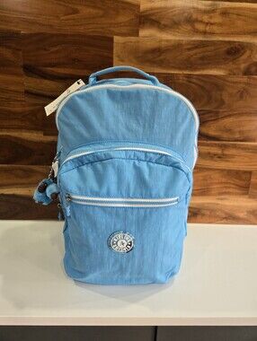 Kipling Backpack Light Blue Large, Laptop NEW Monkey Keychain